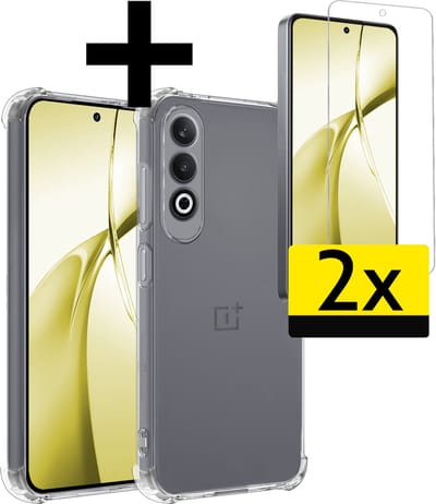 Hoesje - Met Screenprotector - 2 Stuks - Geschikt voor OnePlus Nord CE4 - Sterk & Shockproof - Siliconen Case - Back Cover - Telefoon Hoes - Shock Proof - Telefoonhoesjes - Transparant