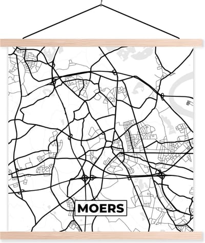 Posterhanger incl. Poster 40x40 cm - Schoolplaat - Plattegrond - Kaart - Moers - Stadskaart - Textielposter - Blanke latten - Stadskaart