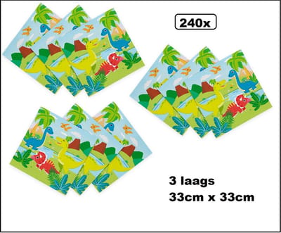 240x Servetten Dinosaurus 33cm x 33cm - 3 laags - Themafeest party Dino