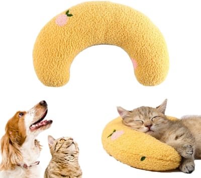 longziming -U-Vormig Kattenkussen van Hoogdichte PP-Katoen - Machinewasbaar - Ondersteunt Hals&Wervels - Zacht Slaap- en Speelgoed voor Katten&Welpen - 24*10*7 cm