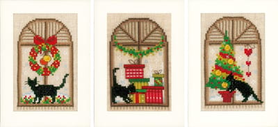 Vervaco - Wenskaart kit - Kerst - Kerstsfeer set van 3 - PN-0150427 - Borduren - Borduurpakket - Borduurpakket volwassenen - Borduurpakket kind