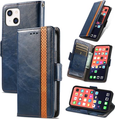 Stijlvol Tweekleurig PU-leer Wallet Flip Case voor iPhone 13 Mini _ Blauw