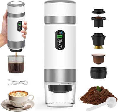 Draagbare koffiemachine,-de nieuwste upgrade van de derde generatie-3-in-1 elektrische espressomachine-12V oplaadbare espressomachine-voor kantoor-reizen-thuis- compatibel met espresso-capsules en gemalen koffie