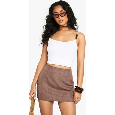boohoo Dames Minirok met linnenlook | Chocolate | Maat: 8