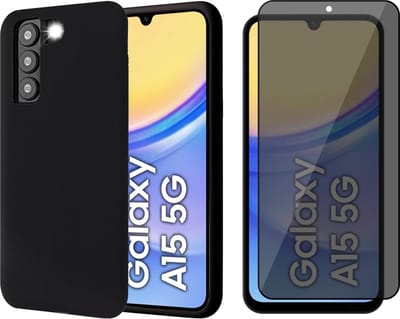 Hoesje geschikt voor Samsung Galaxy A15 - Privacy Screenprotector Volledig Dekkend Glas - Mat Back Case Zwart