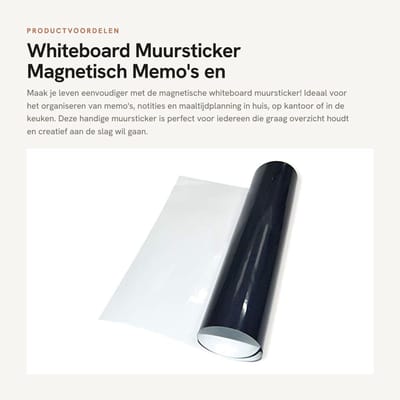 Dailygoods- Whiteboard Muursticker Magnetisch - Verplaatsbaar - Herbruikbaar - Voor memo's/notities - 30x21cm - ECO-SOL+PET Materiaal