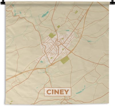 Wandkleed - Wanddoek - Plattegrond - Kaart - Stadskaart - Ciney - België - Vintage - 180x180 cm - Wandtapijt