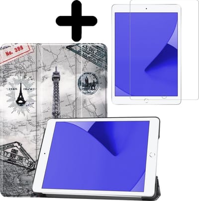 Hoes - Geschikt voor Apple iPad 7/8 (2019/2020) - 10.2 inch - 7e/8e Generatie - Met Screenprotector - Trifold Bookcase - Hard Cover - Hardcover Book Case - Tablet Hoesje - Eiffeltoren