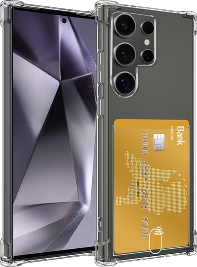 Hoesje - Geschikt voor Samsung Galaxy S24 Ultra - Met Pashouder en Kaarthouder - Telefoon Hoes Shockproof - Siliconen Case - Shock Proof - Back Cover - Pasjes Houder - Telefoonhoes - Transparant