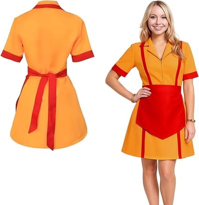 Caroline en Max Kostuum voor 2 Broke Girls Fans, Diner Uniform met Schort, Carnaval Outfit voor Vrouwen, Themafeest en Verkleedpartij (XL)