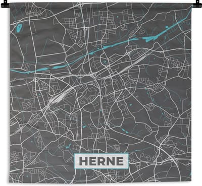 Wandkleed - Wanddoek - Duitsland – Blauw – Herne – Stadskaart – Kaart – Plattegrond - 180x180 cm - Wandtapijt