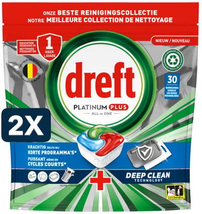 2 x Dreft Platinum plus Allin1 - 30tabs465g - original deep clean vaatwasmiddel