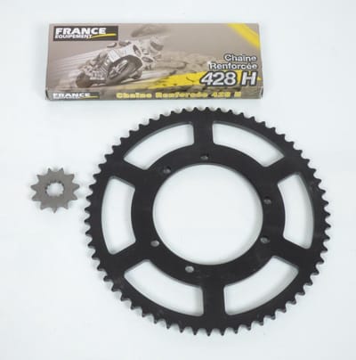 Kit chaîne France Equipement pour Moto Sherco 50 Enduro 2008 à 2015 11X60 pas 428 Neuf