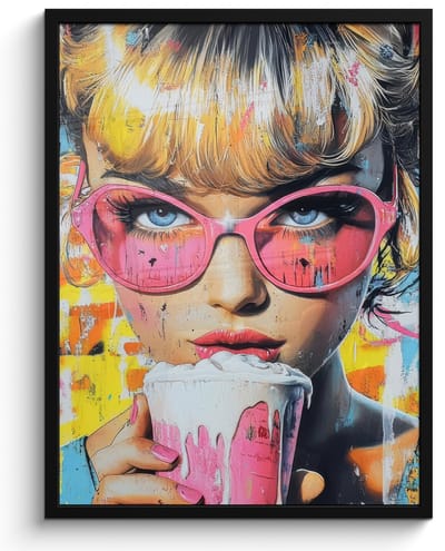 Poster in lijst - Fotolijst 60x80 cm - Posters - Expressief - Milkshake - Vrouw - Felle kleuren - Posterlijst zwart - Decoratie - Wanddecoratie woonkamer - Muurdecoratie slaapkamer