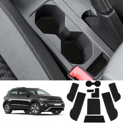 Anti-slip rubberen matten voor VW T-Cross 2018-2024, voor console, bekerhouders en armsteunen, zwart auto-accessoire