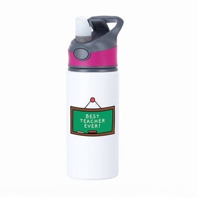 Hacebo® - best teacher ever waterfles met rietje roze - Docent - meesters of juffen - leraren - verjaardag - afscheidscadeau - geschenk - kado - water fles - 650ML