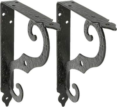 AMIG Plankdrager/steun/muurbeugel Barok - 2x - metaal - zwart - H200 x B150 mm - Tot 100 kg - boekenplank steunen