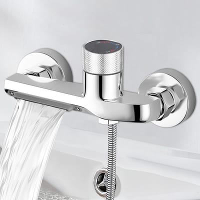 Dailygoods- Badkuipkraan Waterval - Badarmatuur - Twee-functie - Wandmontage - Draaiknop - Koperlegering/Keramiek