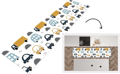 Keukenloper - Loper keuken - Patroon - Jongens - Auto - Kind - 200x50 cm - Keukenloper vinyl
