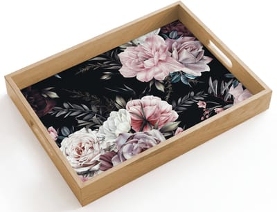 Dienblad hout 40x30 cm - Schootdienblad - Vintage - Rozen - Romantisch - Bloemen - Borrelplank rechthoek - Plateau dienbladen