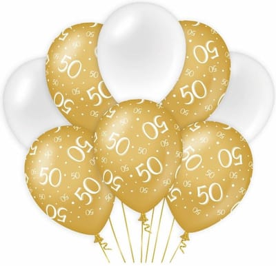 Paperdreams 50 jaar leeftijd thema Ballonnen - 16x - goud/wit - Verjaardag feestartikelen