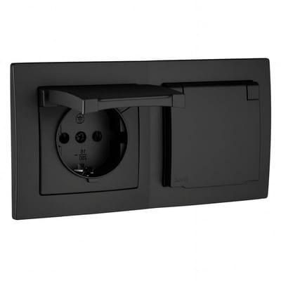 Inbouw stopcontact - Dubbel wandcontactdoos - Vochtige ruimtes - Steekklem aansluiting - 150 x 80 mm - Zwart