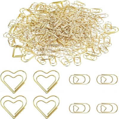200 Stuks Gouden Paperclips Set met Hartvormige Ontwerpen voor Trouwen, Postkaarten en Kantoorbenodigdheden