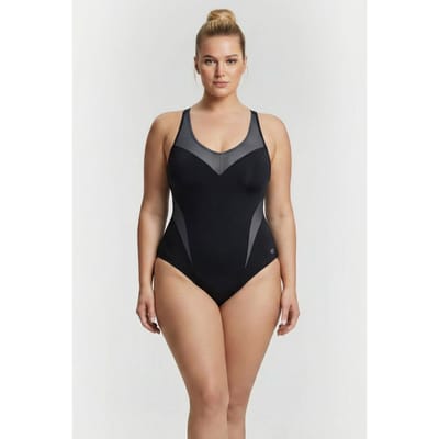 Arena W Isabel Light Cross Back One Piece Plus Black-white Maat: 3X | Badpakken Outlet | Dames | Zwart