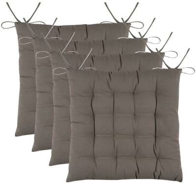 Stof Textile stoelkussens DUO - 4x - taupe - 38 x 38 x 3.5 cm - touwtjes sluiting - zitkussens - binnen/buiten
