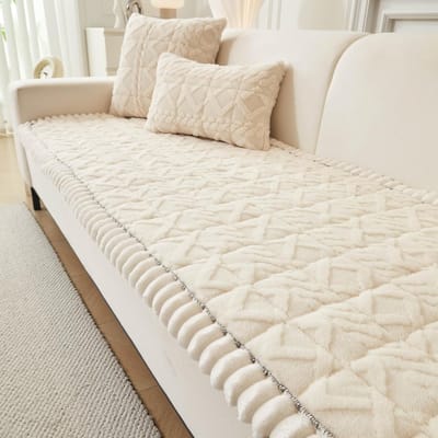 Hoes voor Bank en Kussens, Antislip Meubelhoes, Bescherming voor Meubilair en Speelmatten, (TAFT Wit, 70 x 210 cm)