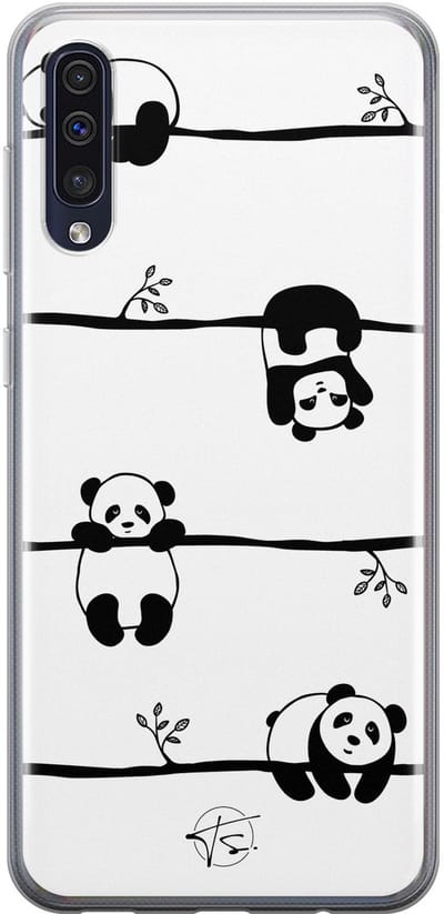 Hoesje geschikt voor Samsung Galaxy A50 - Panda - Soft Case - TPU - Print - Zwart - Mooie Telefoonhoesjes