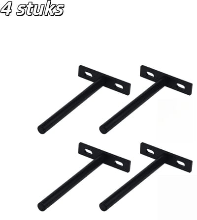 4 stuks - Plankdragers - Massief stalen zwevende plankbeugels - Verborgen planksteunen - Geschikt voor zwevende houten planken - 5 inch - Zwart