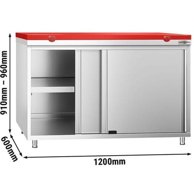 GGM Gastro Edelstahl Arbeitsschrank PREMIUM - 1200x600mm - mit Schiebetür - inkl. Schneideplatte Rot