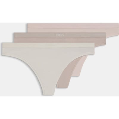 Dames Boss 3-pack stringtanga's met logo en tailleband in diverse kleuren.