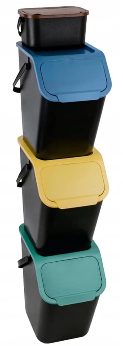 PromoHome Vuilnisemmer Set 4 stuks - 25L + 4,5L - Afvalscheidingssysteem met Klikdeksel - Stapelbaar