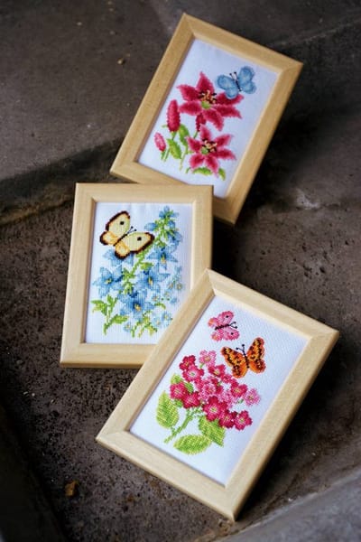 Miniatuur kit Bloemen en vlinders set van 3 - Vervaco - PN-0157101