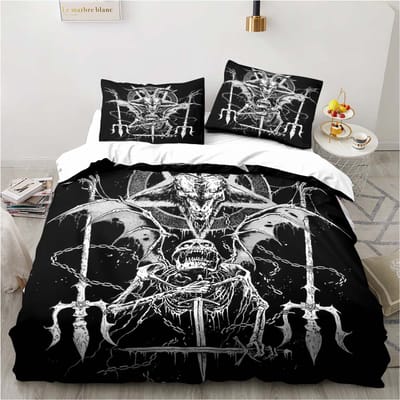 Satanisch Beddengoed Demon Twin Beddengoed Hel Dood Set 3-delige Dekbedset Bed Dekbedovertrek Dubbel King Overtrek Hometextiel EU single(135x200cm)