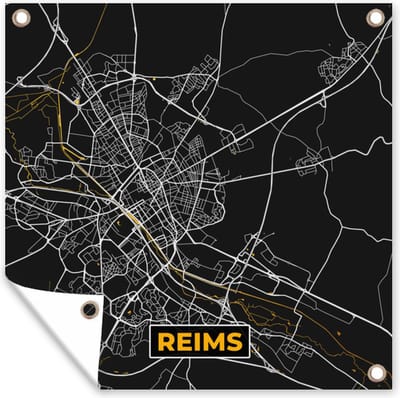 Tuin poster Frankrijk – Plattegrond – Reims - Stadskaart – Kaart - 200x200 cm - Tuindoek