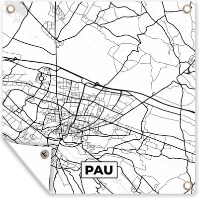 Tuin poster Frankrijk - Plattegrond - Pau - Stadskaart - Kaart - Zwart wit - 200x200 cm - Tuindoek