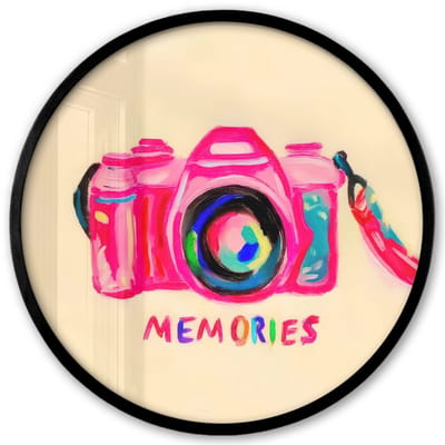 Poster in lijst Rond - Fotolijst 40x40 cm - Posters - Camera - Memories - Roze - Geschilderd - Ronde posterlijst zwart - Decoratie - Wanddecoratie woonkamer - Muurdecoratie slaapkamer