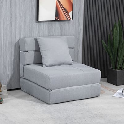 STILVORA Fauteuil 70 X 70 X 61 Cm - Klapbaar Met Bedfunctie En Kussen - Voor Woonkamer En Slaapkamer - Polyesterstof - Lichtgrijs