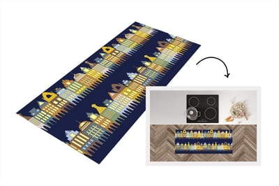 Keukenloper - Loper keuken - Patronen - Huizen - Gebouw - 120x50 cm - Keukenloper vinyl