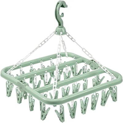 SnelShoppen - Opvouwbare wasrek met 32 clips voor ondergoed en kleine was, 360° draaibaar, hoogwaardig PP plastic, ideaal voor thuis en op vakantie