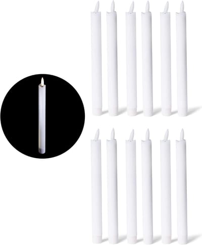 LED-staafkaarsen met timerfunctie, set van 12 - witte staafkaarsen met bewegende LED-vlam en timer - 22 cm hoog bij 2,2 cm diameter / 1 x AA-batterij vereist - True Glow LED-kaarsen staafkaarsen