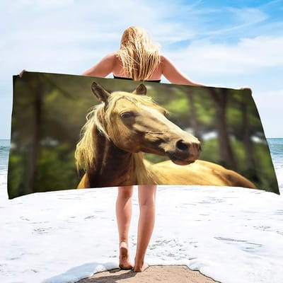 Paardenprint Strandlaken Microvezel Sneldrogende Badhanddoek Handig Dunne Deken Geschikt voor Zwemmen Reizen Yoga Kamperen H70xW150cm