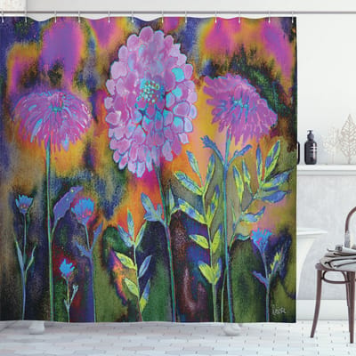 ABAKUHAUS Psychedelisch Douchegordijn – Goudsbloem Bloesem – 175x180 cm – Waterafstotend