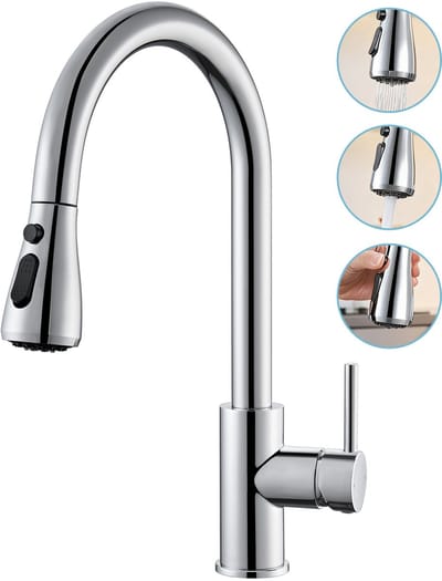 CECIPA max Keukenkraan met Uittrekbare Uitloop - Chroom Keukenkraan - Mengkraan Keuken - Keuken Kraan Met 3 straalsoorten - RVS