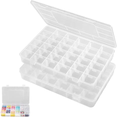 Dailygoods - Sorteerdoos 2x Organizer Box met 36 Vakken, Sorteerdoos voor Kleine Items, Strijkkralen Opbergdoos, Kralen Organizer, Variabele Vakken voor Sieraden & Schroeven