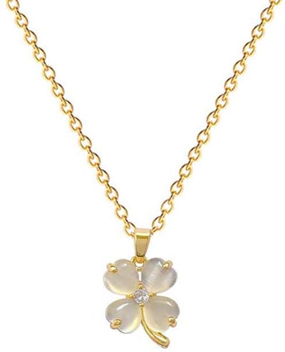 Gading dames ketting met een klavertje vier- RVS ketting-goudkleurig- 10mm-40cm+5cm