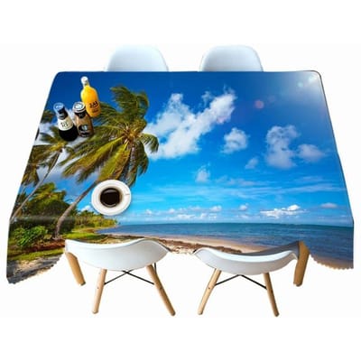 Verdikt Katoen Tafelkleed Zonsondergang Zeegezicht Patroon Eiland Kokosboom Rechthoekig Rond Tafelkleed Voor Bruiloft Picknick Feest 60 X 60CM blue